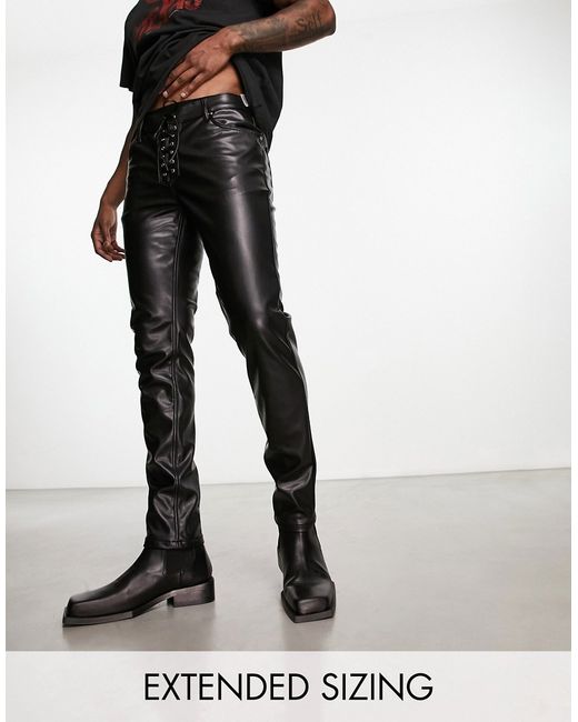 Asos Design skinny jeans in leather look with lace up detail