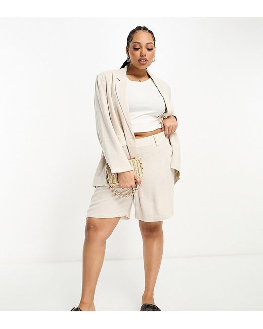 Vero Moda Curve linen touch relaxed short in oatmeal part of a set-