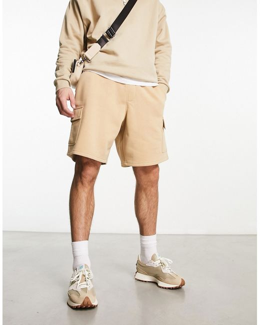 New Look cargo jersey shorts in stone-