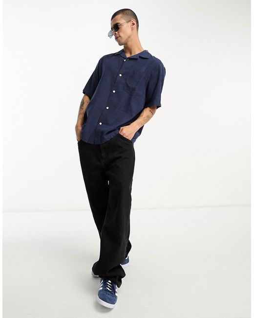 Weekday Relaxed resort short sleeve shirt in navy-
