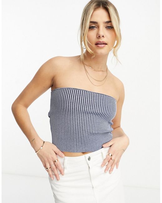 Pull & Bear acid wash ribbed bandeau tube top in