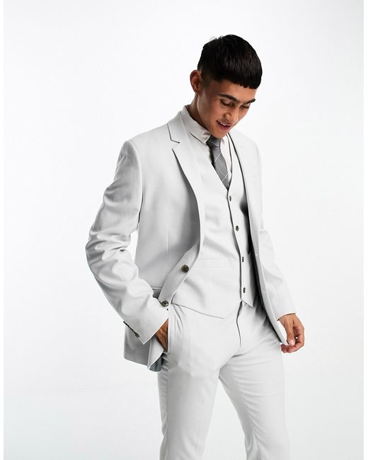 Asos Design wedding skinny suit jacket with micro texture in ice