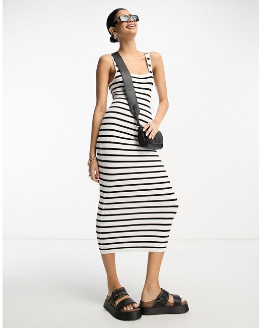 Asos Design knitted square neck midi dress in stripe-