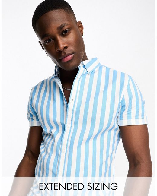 Asos Design stretch skinny oxford stripe shirt in