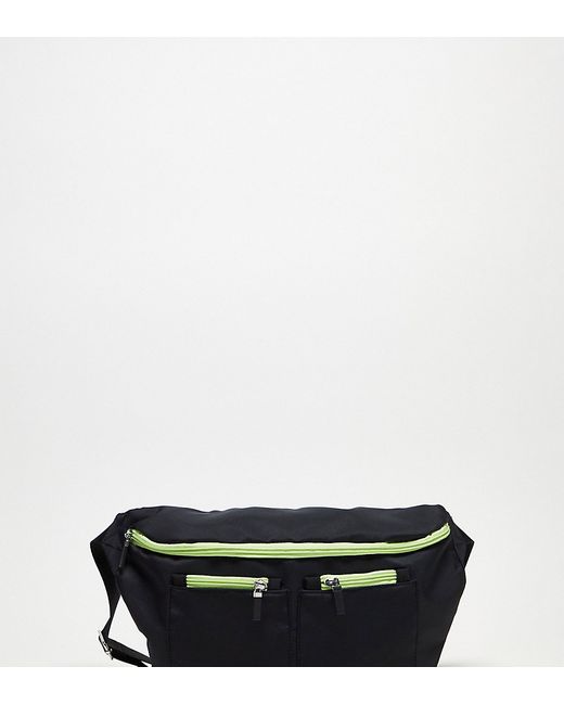 Public Desire Ethan pocket detail tech fanny pack in black and lime green-