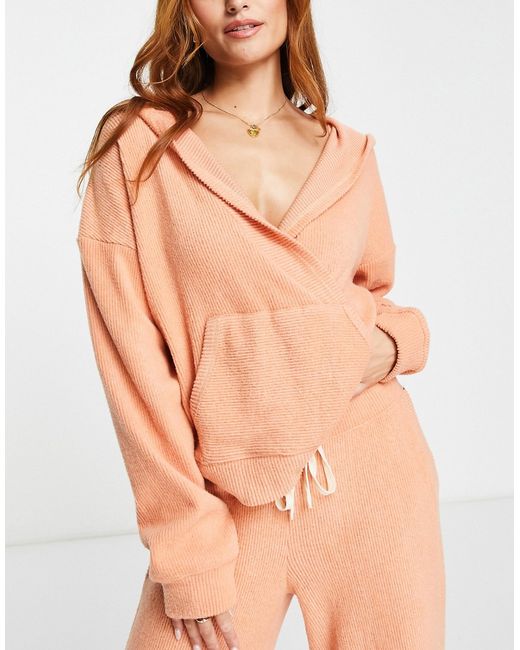 Rip Curl cozy V-neck hoodie in peach part of a set-