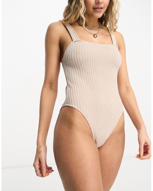 4th & Reckless leyton textured swimsuit in stone-
