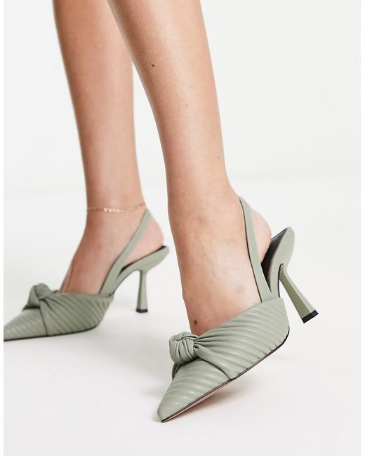 Asos Design Soraya 2 knotted slingback mid heeled shoes in sage