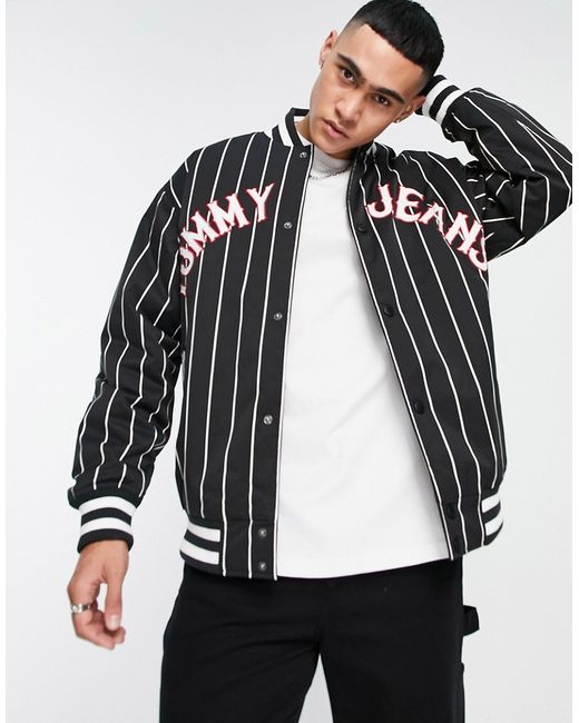 Tommy Jeans essential logo pinstripe bomber jacket in