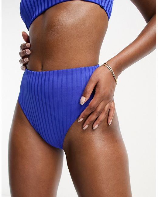 Asos Design mix and match rib high leg waist bikini bottom in cobalt