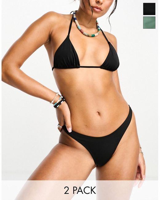 Weekday Mini brazilian bikini bottom 2 pack in black khaki gray-