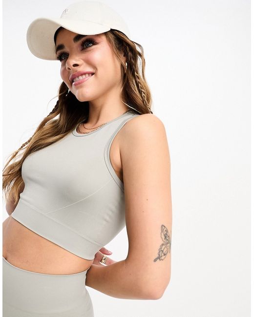 Pull & Bear seamless racer neck cropped top in part of a set