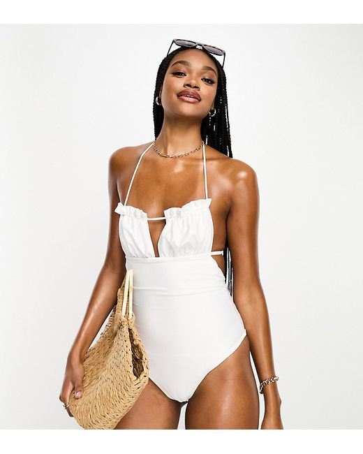 ASOS Tall DESIGN Tall bandeau frill swimsuit in