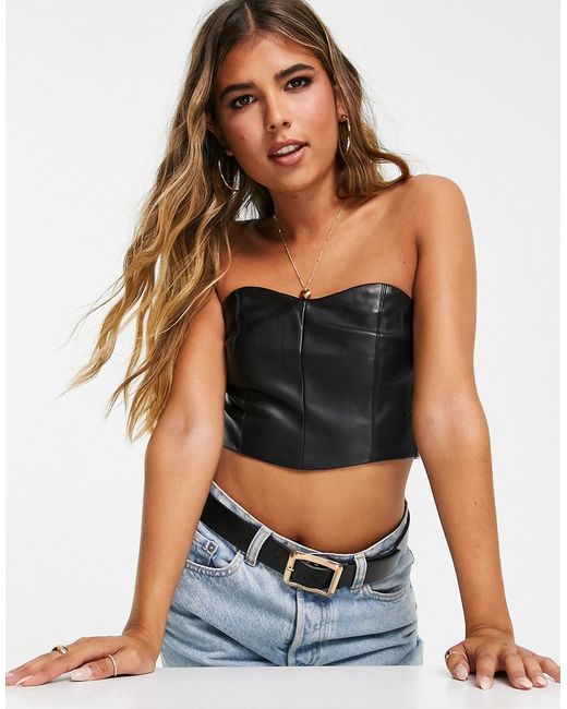 Pull & Bear faux leather corset top in part of a set