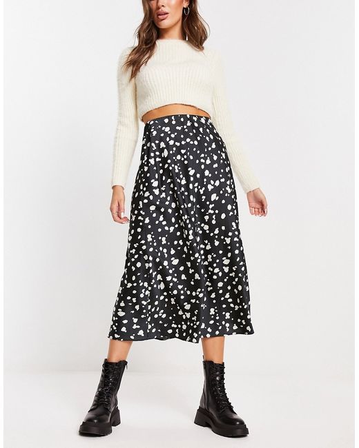 New Look satin midi skirt in pattern