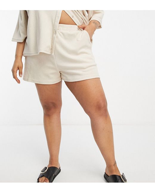 In The Style Plus towelling beach short in cream part of a set-