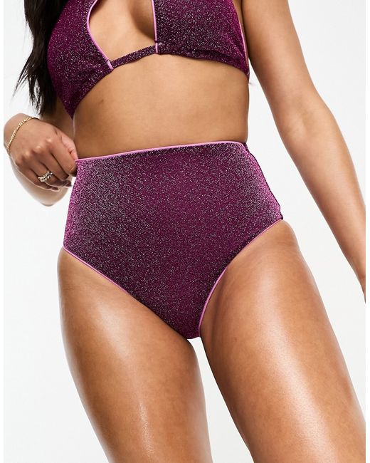 Asos Design mix and match glitter high waist bikini bottom in