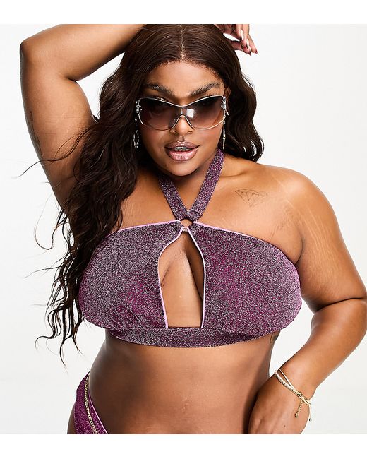 ASOS Curve DESIGN Curve mix and match glitter ring detail keyhole halter bikini top in