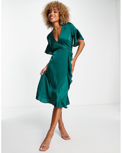 AX Paris ruffle wrap midi dress in emerald