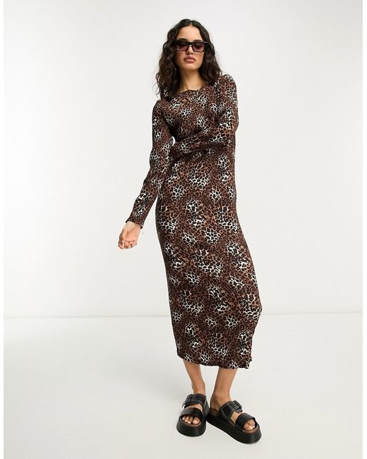 Urban Threads plisse midi smock dress in leopard-