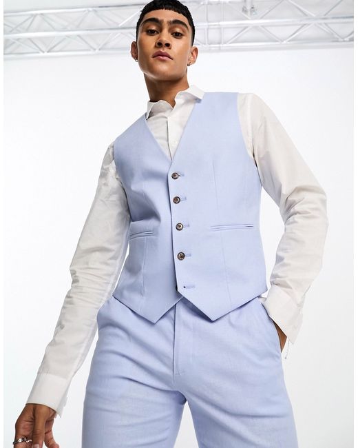Asos Design skinny linen mix vest in pastel