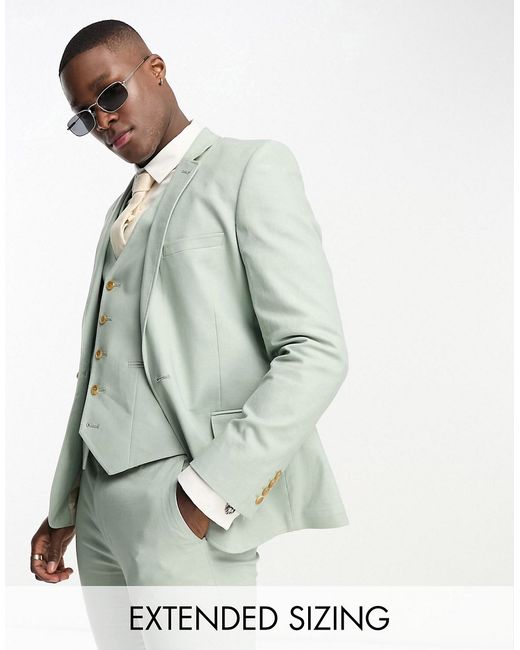 Asos Design super skinny linen mix suit jacket in sage
