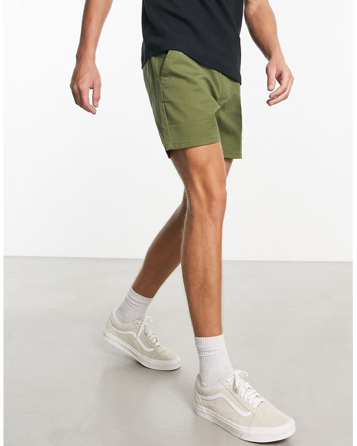 Asos Design skinny chino shorts in shorter length khaki-