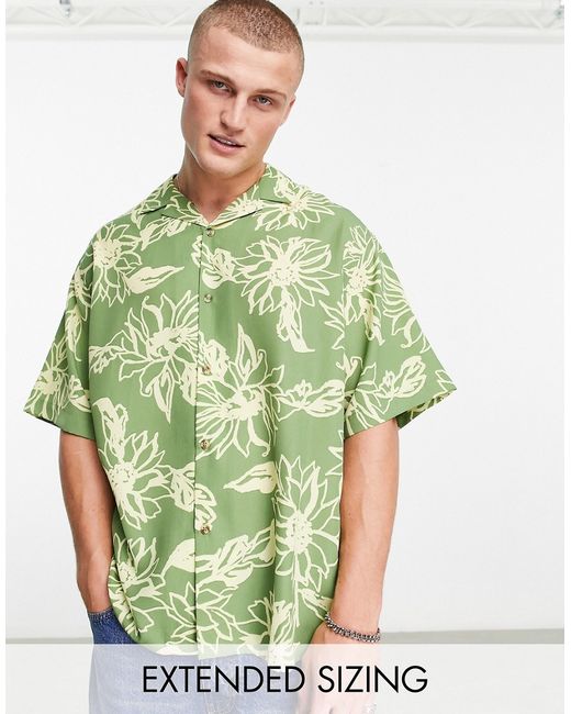 Asos Design boxy oversized revere shirt in scribble sunflower print