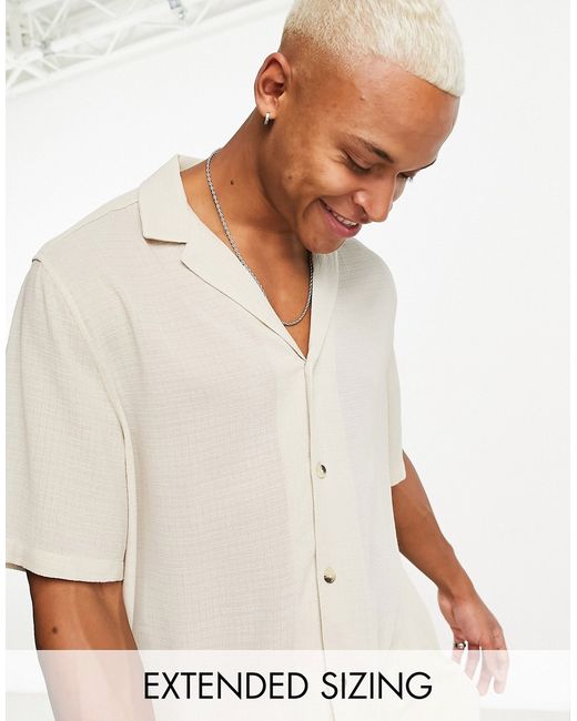 Asos Design relaxed deep camp collar shirt in lightweight texture stone-
