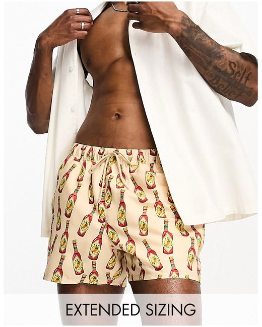 Asos Design swim shorts in short length hot sauce print-