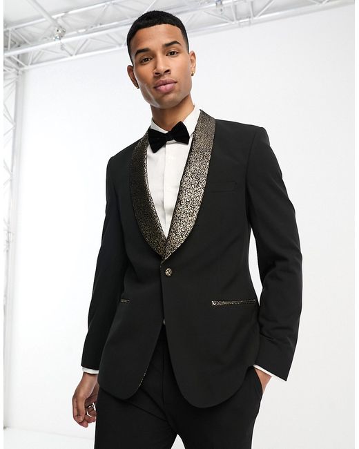 Asos Design skinny tuxedo blazer in with gold leopard lapel