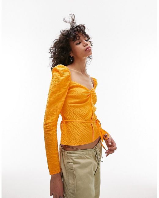 TopShop wrap front blouse in orange-
