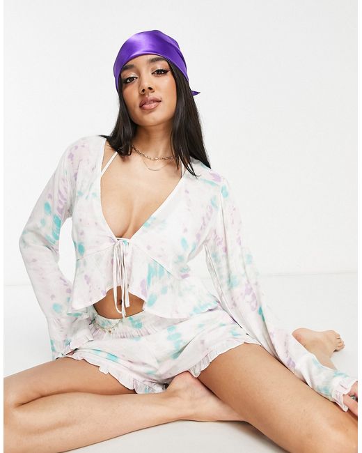 Influence beach shirt and shorts set in tie dye