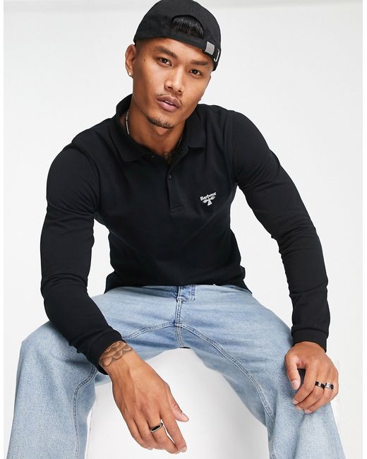 Barbour Beacon long sleeve polo in black-