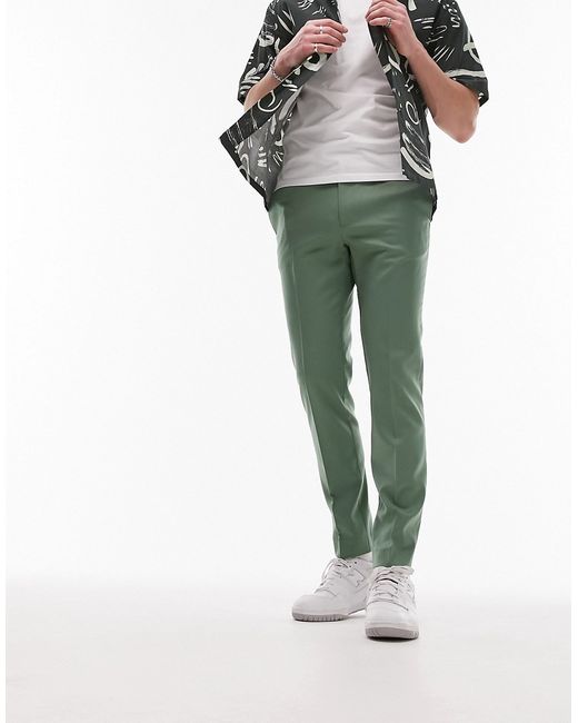 Topman skinny smart pants with elastic waistband in sage-