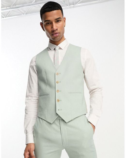 Asos Design skinny linen mix vest in sage