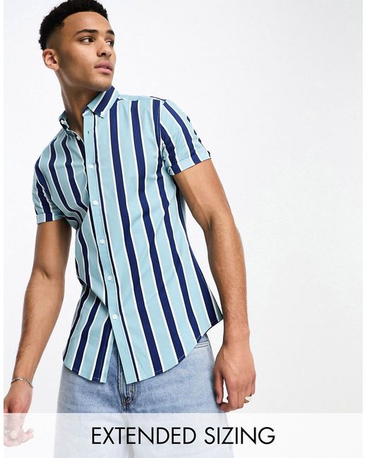 Asos Design stretch slim shirt in stripe