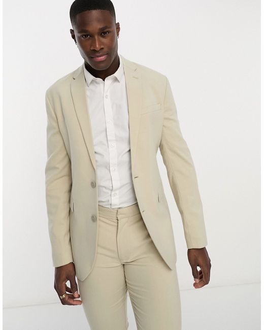 New Look single breasted skinny suit jacket in oatmeal-