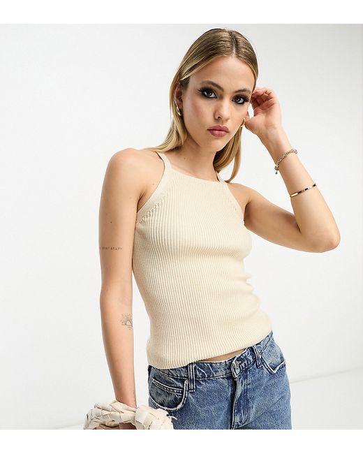 ASOS Tall DESIGN Tall tank top with high square neck in stone-