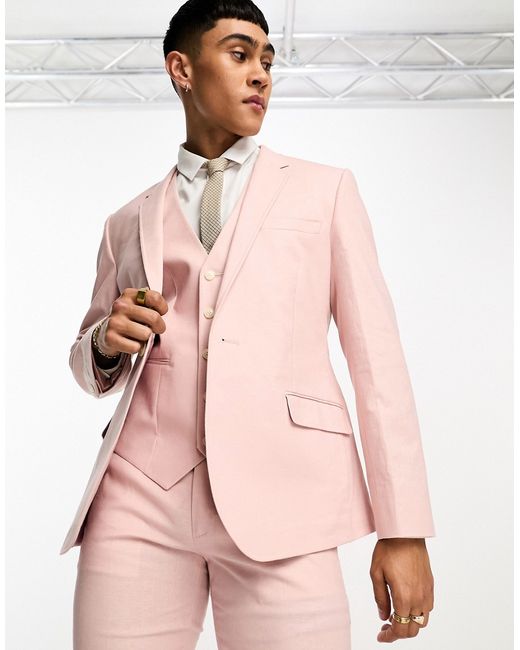 Asos Design skinny linen mix suit jacket in pastel