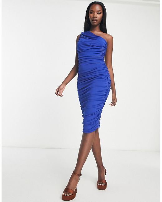 AX Paris ruched one shoulder midi dress in