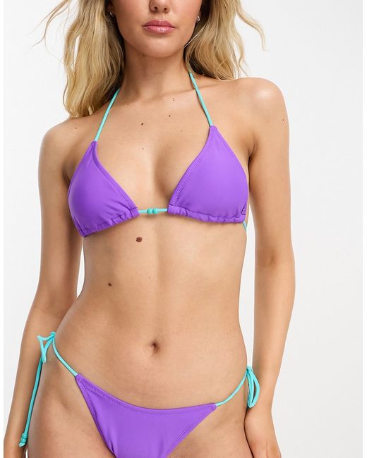 Candypants beaded triangle bikini top in purple and blue-