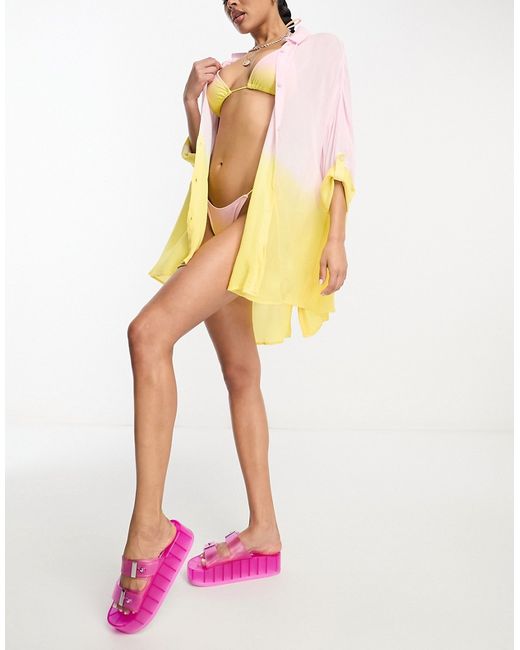 Candypants ombre oversized beach shirt in pink and yellow-