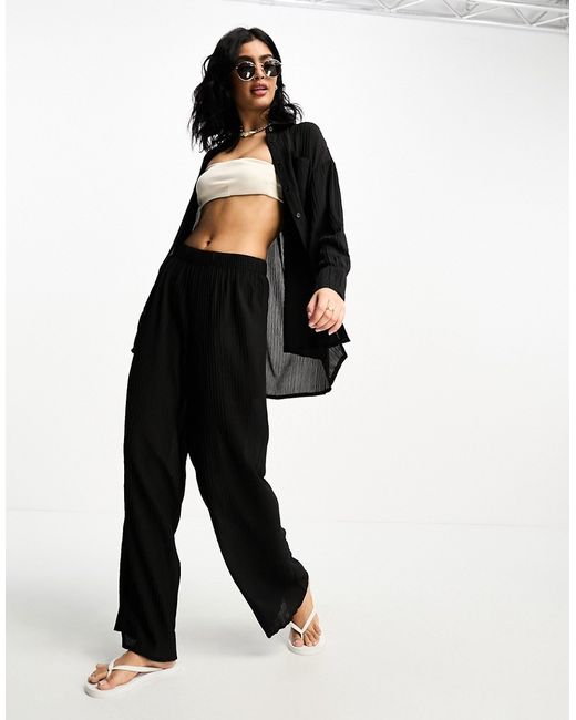 The Frolic tourmaline shirred wide long pants in pleated texture part of a set