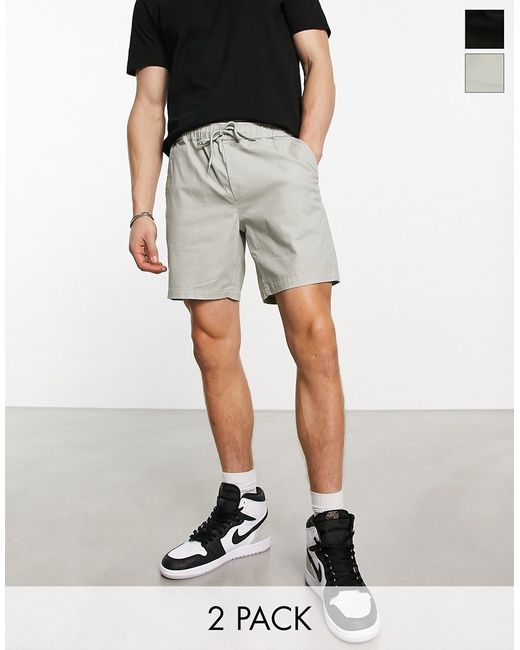 Asos Design 2 pack slim chino shorts in mid length gray and black-
