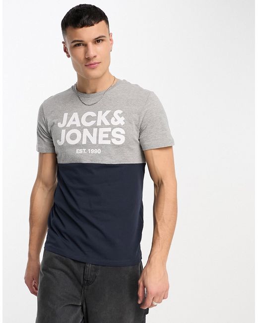 Jack & Jones block t-shirt in light navy