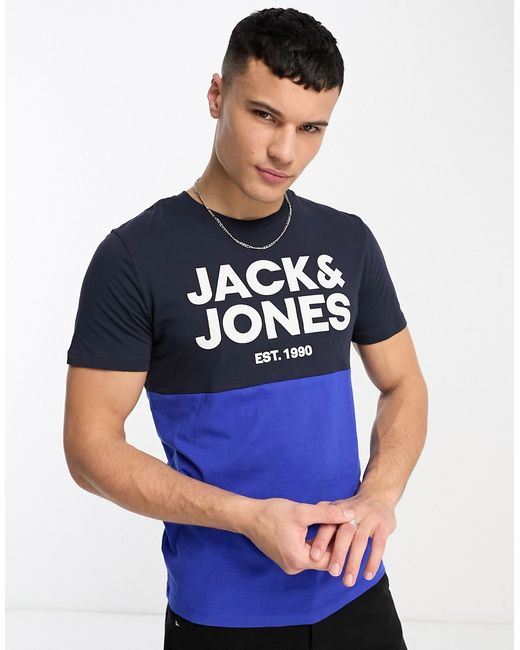 Jack & Jones block t-shirt in royal blue