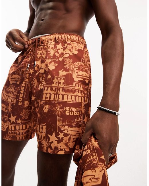Asos Design swim shorts in mid length with Havana print part of a set-