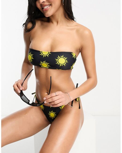 Noisy May bandeau lace back bikini top in sun print
