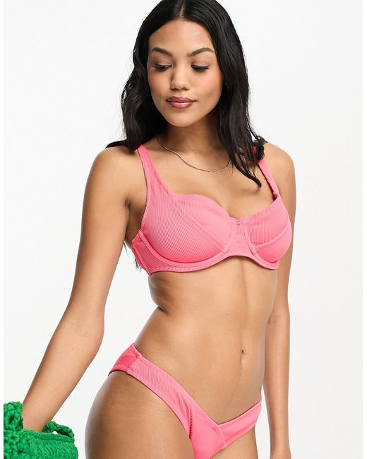 We Are We Wear Fuller bust rib stacey underwire bikini top in cerise